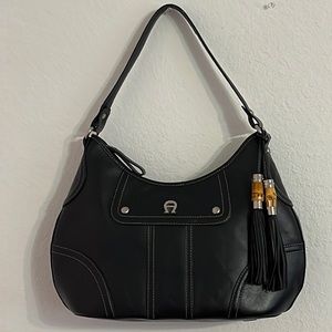 Etienne Aigner black “Scottsdale Collection” leather hobo tassel handbag/purse